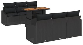 vidaXL set καναπέ κήπου 7 κομματιών με μαξιλάρια μαύρο πολυκαρβόνιο