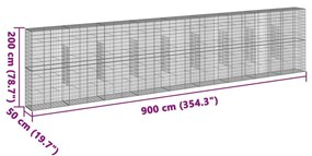 Συρματοκιβώτιο με Κάλυμμα 900x50x200εκ. από Γαλβανισμένο Χάλυβα - Ασήμι