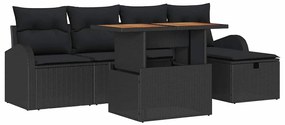 vidaXL Σετ Καναπέ Κήπου με μαξιλάρι 6 pcs Μαύρο Πολυ ράταν