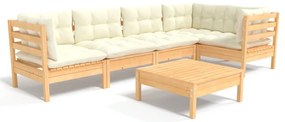 vidaXL Σαλόνι Κήπου Σετ 6 Τεμαχίων από Ξύλο Πεύκου με Κρεμ Μαξιλάρια