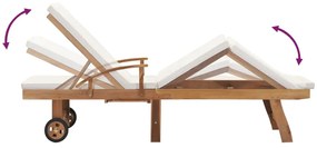 vidaXL Ξαπλώστρα Κρεμ από Μασίφ Ξύλο Teak με Μαξιλάρι