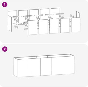 vidaXL Γλάστρα Κήπου Ασημί 200 x 40 x 60 εκ Γαλβανισμένος Χάλυβας