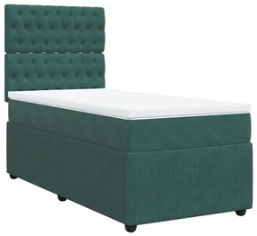 vidaXL Κρεβάτι Boxspring με Στρώμα Σκούρο Πράσινο 100x200εκ. Βελούδινο