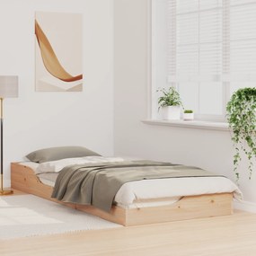vidaXL Κρεβάτι δαπέδου Καφέ 100 x 220 cm Μασίφ ξύλο πεύκου