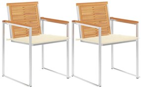 Καρέκλες Κήπου 2 τεμ. από Μασίφ Ξύλο Teak/Ατσάλι με Μαξιλάρια