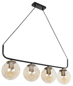 203-0018 GloboStar® LATTICE 203-0018 Μοντέρνο Κρεμαστό Φωτιστικό Ράγα Πολύφωτο 4 x E27 IP20 Μαύρο & Μπρούτζινο Μέταλλο με Mελί Γυαλί - Μ78 x Π15 x Υ81cm