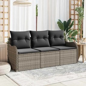 vidaXL Σετ Καναπέ Κήπου με μαξιλάρι 3 pcs Γκρι Πολυ ράταν
