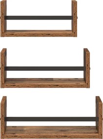 vidaXL Σετ ραφιών τοίχου 3 pcs Παλιό Ξύλο 40x16x14εκ.