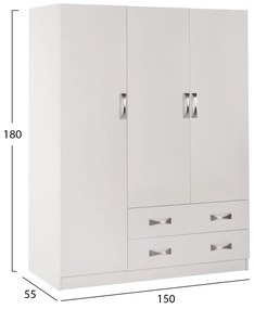 ΝΤΟΥΛΑΠΑ 3ΦΥΛΛΗ CARLY HM384.05 ΜΕ ΔΥΟ ΣΥΡΤΑΡΙΑ ΛΕΥΚΗ 150X55Χ180Υεκ.