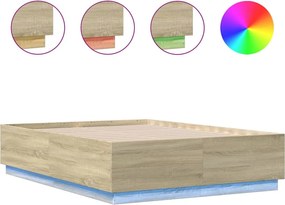 vidaXL Πλαίσιο Κρεβατιού με LED Sonoma Δρυς 135x190εκ. Επεξ. Ξύλο