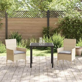 vidaXL Σέτ φαγητού για κήπο με μαξιλάρι 3 pcs Μπεζ Πολυ ράταν