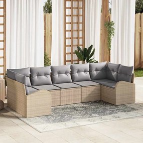vidaXL Σετ 7 Τεμαχίων Καναπέ Κήπου με Μαξιλάρια Μπεζ Πολυ Ρατάν