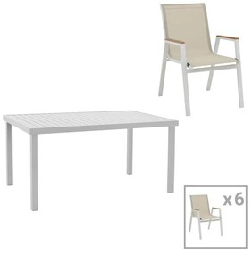 Dining table Kliton - Azelie set of 7 aluminum in white shade 150x80x74cm 150x80x74 εκ.