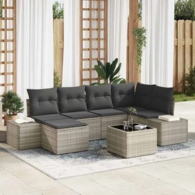 vidaXL Σετ Καναπέ Κήπου με μαξιλάρι 7 pcs Ανοιχτό γκρι Πολυ ράταν