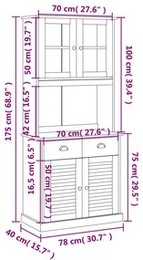 Βιτρίνα VIGO 78 x 40 x 175 εκ. από Μασίφ Ξύλο Πεύκου - Καφέ