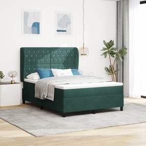 vidaXL Κρεβάτι με ελατήρια Σκούρο πράσινο 140 x 200 cm Βελούδο