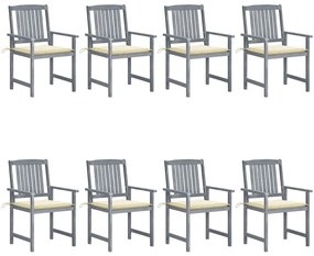 vidaXL Καρέκλες Κήπου 8 τεμ. Γκρι από Μασίφ Ξύλο Ακακίας με Μαξιλάρια