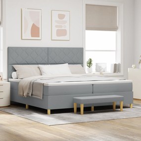 vidaXL Κρεβάτι Box Spring με Στρώμα & Μπάγκα Ανοιχτό Γκρι 200x200 εκ. Ύφασμα