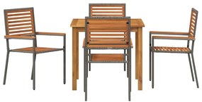 vidaXL Σέτ φαγητού για κήπο 5 pcs Γκρι Στερεό Ξύλο Ακακίας