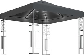 vidaXL Κιόσκι με Φωτάκια LED Ανθρακί 3 x 3 μ. Υφασμάτινο
