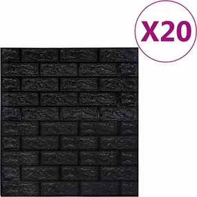 vidaXL 3D Τούβλα Ταπετσαρίας Αυτοκόλλητα Μαύρα 20 τεμ.