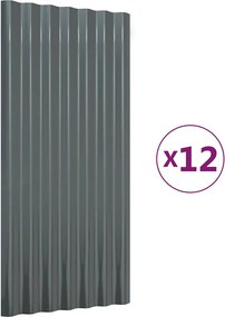 vidaXL Πάνελ Οροφής 12 τεμ. Ανθρακί 80x36 εκ Γαλβανισμένος χάλυβας