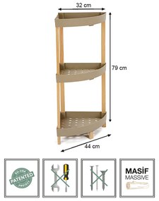 Ραφιέρα δαπέδου γωνιακή πλαστική - ξύλινη χρώμα φυσικό - μπεζ 44x32x79εκ.