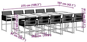 Σετ Τραπεζαρίας Κήπου 11 Τεμαχίων Μαύρο Συνθετικό Ρατάν - Μαύρο