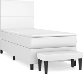 vidaXL Κρεβάτι Boxspring με Στρώμα Λευκό 90x190εκ. από Συνθετικό Δέρμα