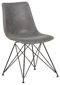 PANTON Καρέκλα Μέταλλο Βαφή Μαύρη, PU Vintage Grey 43x57x81cm