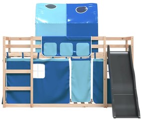 vidaXL Κουκέτα με Τσουλήθρα και Κουρτίνες Μπλε 90x190 εκ.