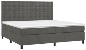vidaXL Κρεβάτι Boxspring με Στρώμα &amp; LED Σκ. Γκρι 200x200εκ. Βελούδινο