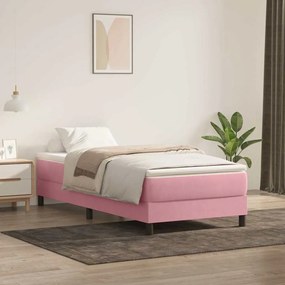 Box Spring κρεβάτι χωρίς στρώμα ροζ 100x220 cm Βελούδινο - Ροζ