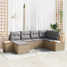 vidaXL Σετ 6 Τεμαχίων Καναπέ Κήπου με Μαξιλάρια Μπεζ Πολυ Ρατάν Ακάσια