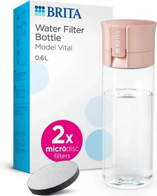 Φιάλη νερού με φίλτρο Brita Fill & Go Vital, 600 ml, φίλτρα MicroDisc, χωρίς BPA, ροζ