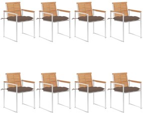 vidaXL Καρέκλες Κήπου 8 τεμάχια από Μασίφ Ξύλο Teak με Μαξιλάρια