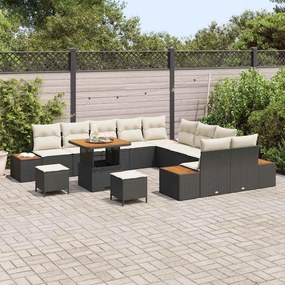 vidaXL Σετ Καναπέ Κήπου με μαξιλάρι 13 pcs Μαύρο Πολυ ράταν
