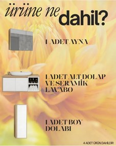 Stewehome Μπάνιο ντουλάπι με νιπτήρα από mdf με καθρέφτη και ψηλό ντουλάπι Λευκό 70x70x70 cm