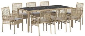 vidaXL Σέτ φαγητού για κήπο 9 pcs Μπεζ Πολυ ράταν