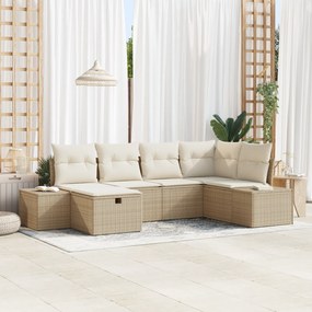 vidaXL Σετ Καναπέ Κήπου 6 τεμαχίων με Μαξιλάρια Μπεζ Συνθετικό Ράταν