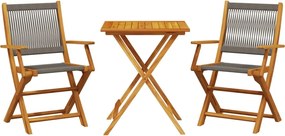 vidaXL Σετ Επίπλων Bistro 3 τεμ.Γκρι Πολυπροπυλένιο/Μασίφ Ξύλο