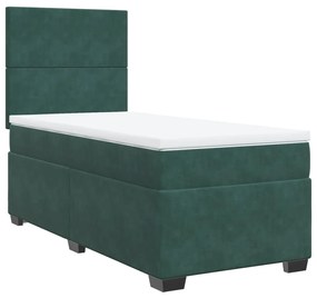 Κρεβάτι Boxspring με Στρώμα Σκούρο Πράσινο 90x190 εκ. Βελούδινο - Πράσινο