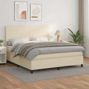 vidaXL Κρεβάτι Boxspring με Στρώμα Κρεμ 160x200εκ. από Συνθετικό Δέρμα