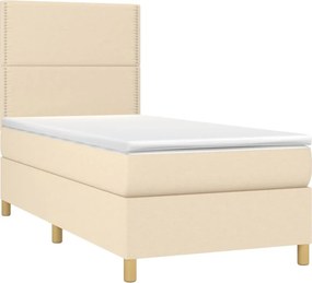 vidaXL Κρεβάτι Boxspring με Στρώμα &amp; LED Κρεμ 100x200 εκ. Υφασμάτινο