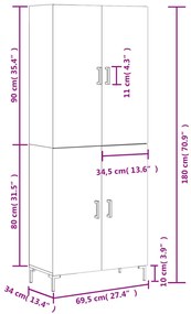 Ντουλάπι Καφέ Δρυς 69,5 x 34 x 180 εκ. από Επεξεργασμένο Ξύλο - Καφέ