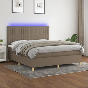 Κρεβάτι Boxspring με Στρώμα & LED Taupe 180x200 εκ. Υφασμάτινο