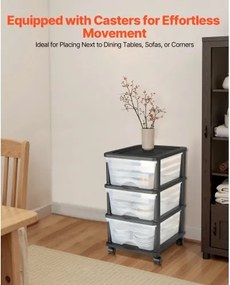 VEVOR Plastic Storage Drawers Cart 3 Drawers Rolling Storage Organizer w/ Wheels