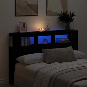 vidaXL LED κεφαλάρι Μαύρη Οξυά Επεξεργασμένο Ξύλο