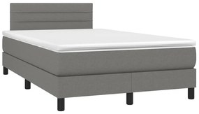 vidaXL Κρεβάτι Boxspring με Στρώμα &amp; LED Σκ.Γκρι 120x200 εκ Υφασμάτινο