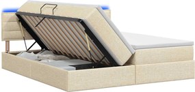 vidaXL LED Κρεβάτι αποθήκευσης με στρώμα Κρεμ 200 x 200 cm Ύφασμα